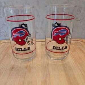 2 Vintage Buffalo Bills NFL Mobil 1980’s Collectible Drinking Glasses